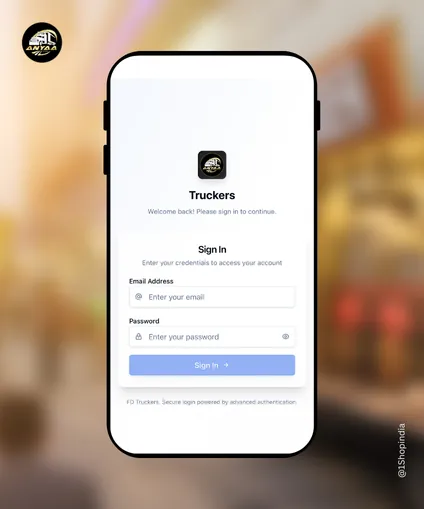 Anyaa Truckers mobile app sign-in screen